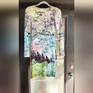 MARY KATRANTZOU Multicolor Nature Print Long Sleeve Dress